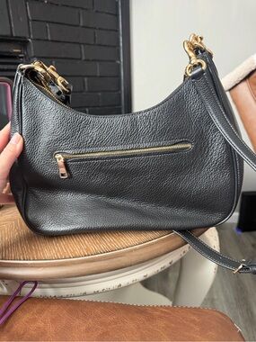 Black Leather Shoulder Bag with Gold Hardware